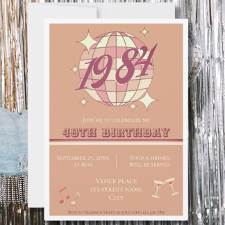 Vintag 1984 40. Geburtstag rosa Party Einladung