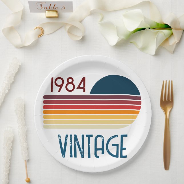 Vintag 1984 Retro Stripe Sun 40. Geburtstag Pappteller (Hochzeit)