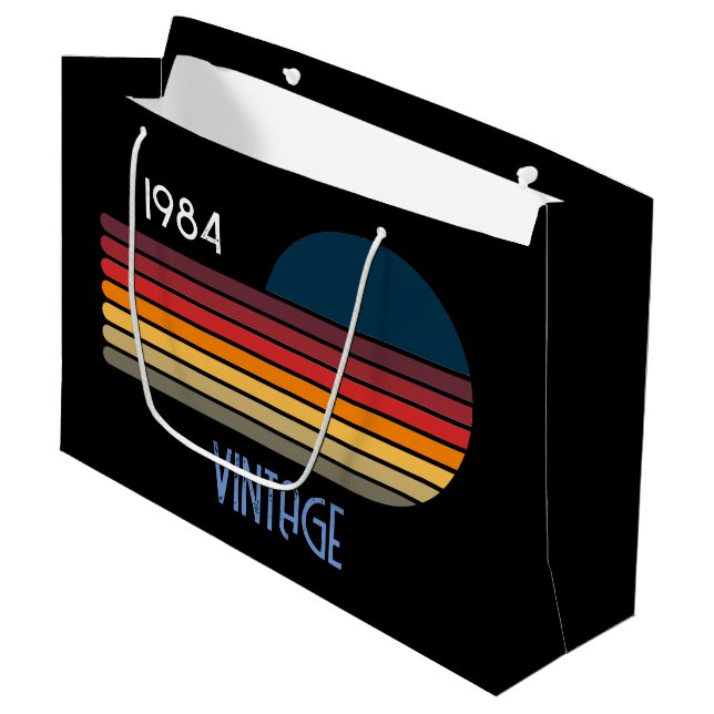Vintag 1984 Retro Stripe Sun Große Geschenktüte (Vorderseite Schrägansicht)