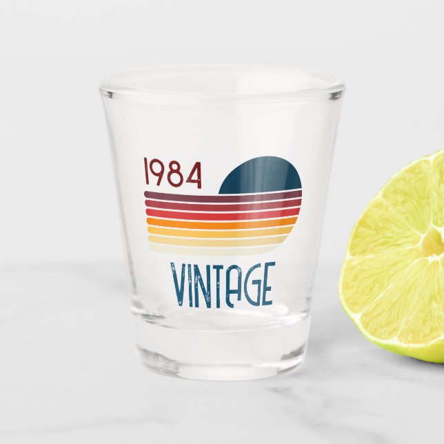 Vintag 1984 Retro Stripe Sun Schnapsglas (Vorderseite)