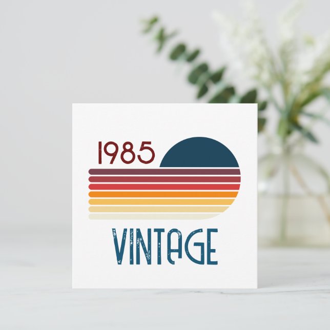 Vintag 1985 Retro Stripe Sun Einladung (Stehend Vorderseite)