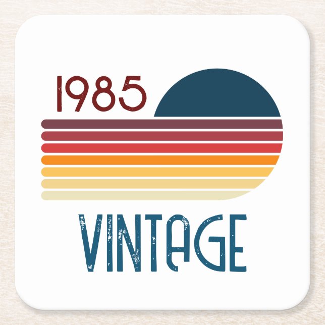 Vintag 1985 Retro Stripe Sun Rechteckiger Pappuntersetzer (Vorderseite)