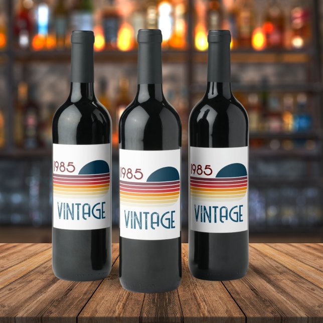 Vintag 1985 Retro Stripe Sun Weinetikett (Von Creator hochgeladen)