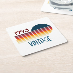 Vintag 1995 Retro Stripe Sun 30. Geburtstag Rechteckiger Pappuntersetzer