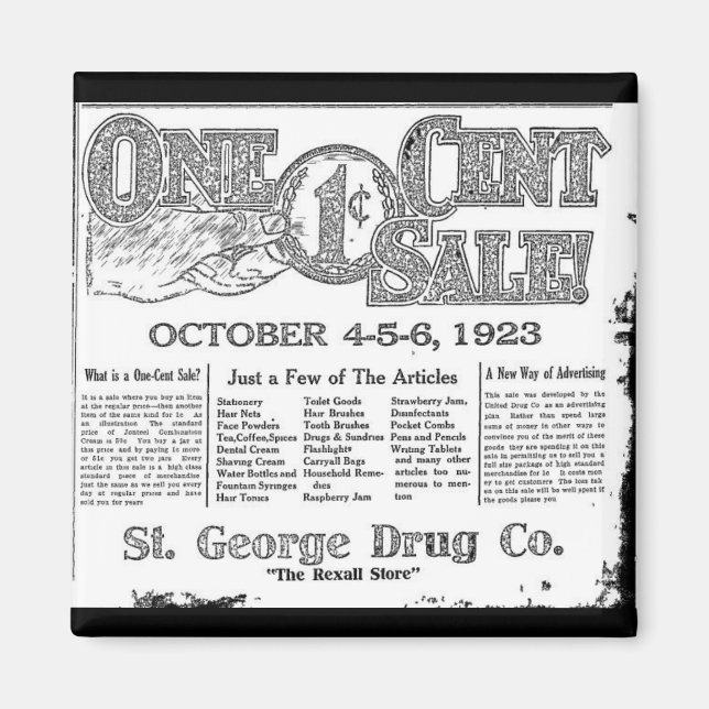 Vintag 1 Cent Verkauf Dixie Utah Magnet (Vorne)