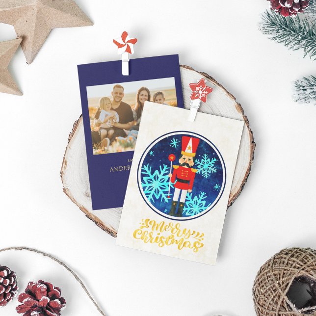 Vintag 1 Foto Nutcracker Gold Frohe Weihnachten (Front / Back)