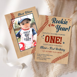 Vintag 1. Geburtstag Baseball Foto Einladung