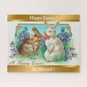 Vintag 2 Kaninchen Ostereier Urlaub Puzzle