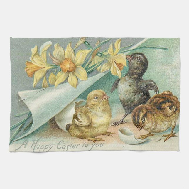 Vintag 3 Hühner Ostern Urlaub Geschirrtuch (Horizontal)