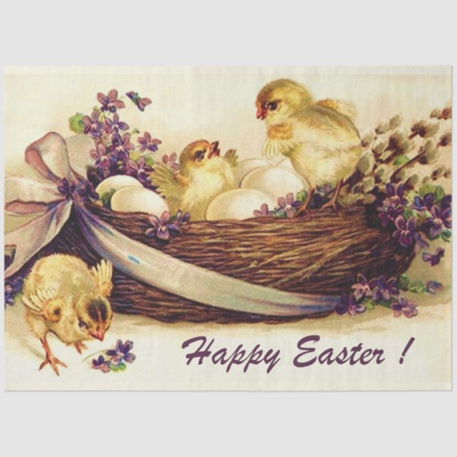 Vintag 3 Hühner und Eier Ostern Urlaub Seidenpapier (Vorderseite)