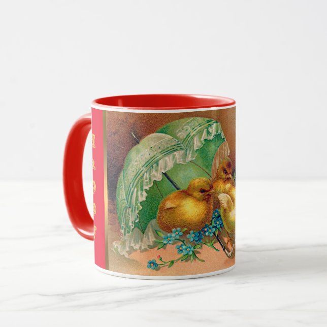 Vintag 4 Hühner Ostern Urlaub Tasse (Vorderseite Links)