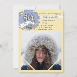 Vintag 50 und fabelhaft! Foto/Beige & Blau Geburts