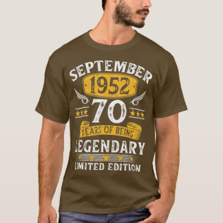Vintag 70. Geburtstag September 1952 70 Jahre alt T-Shirt