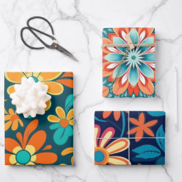 Vintag 70er Retro Hippie Style Blume Power Boho Geschenkpapier Set