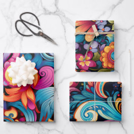 Vintag 70er Retro Hippie Style Blume Power Boho Geschenkpapier Set