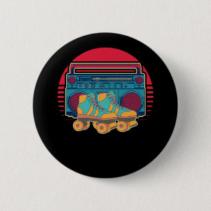 Vintag 80er Roller Skaten Girl Disco Rollerskates Button