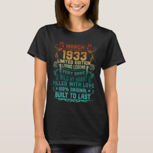 Vintag 90 Jahre alter März 1933 90. Geburtstag T-Shirt