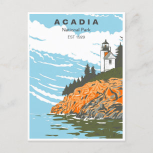 Vintag Acadia Nationalpark Bar Hafen Leuchtturm Postkarte