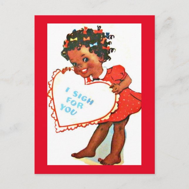 Vintag Adorable African Amer Girl Valentine Postkarte (Vorderseite)