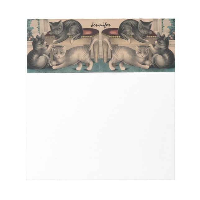 Vintag Adorable Kittens Lithograph Notizblock (Vorderseite)