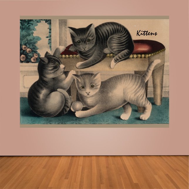 Vintag Adorable Kittens Lithograph Poster (Von Creator hochgeladen)