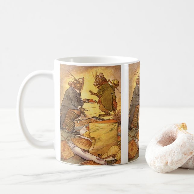 Vintag Aesop's Fable, Country Mouse, City Mouse Kaffeetasse (Mit Donut)