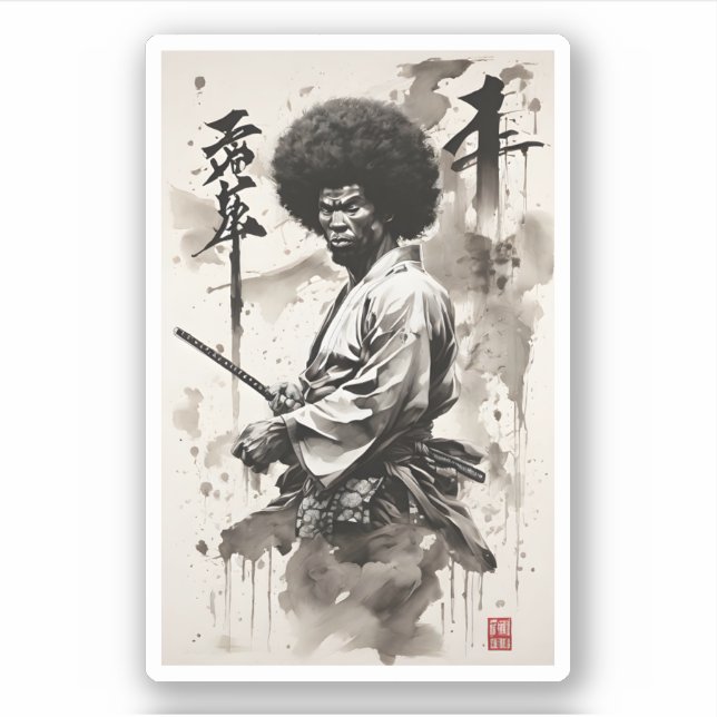 Vintag Afro Samurai Aufkleber (Vorderseite)