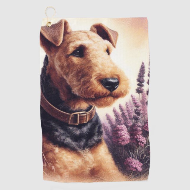 Vintag Airedale Terrier Painting Golfhandtuch (Vorderseite)