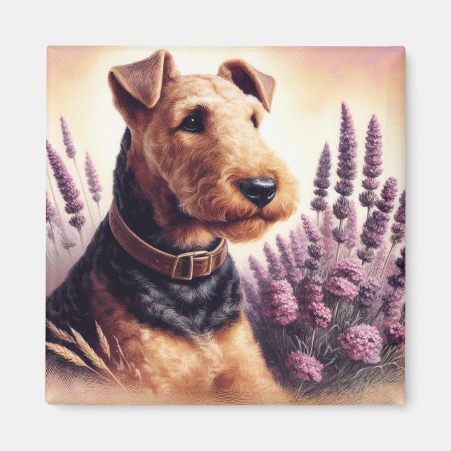 Vintag Airedale Terrier Painting Magnet (Vorne)