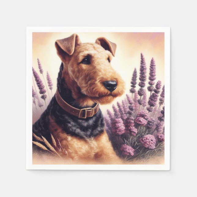 Vintag Airedale Terrier Painting Serviette (Vorderseite)