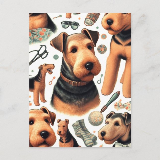 Vintag Airedale Terrier Seamless Postkarte (Vorderseite)