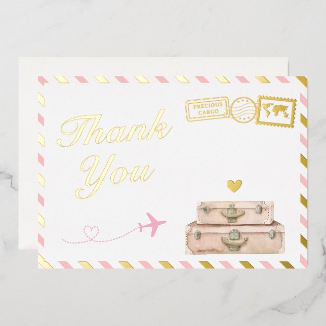 Vintag Airline Baby Girl Dusche Danke Karte (Vorderseite/Rückseite)