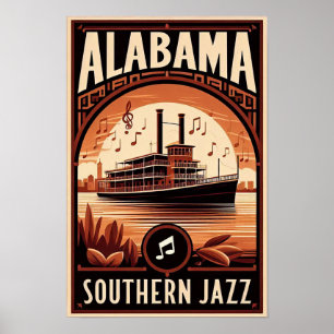 Vintag Alabama Jazz Riverboat Poster
