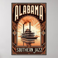 Vintag Alabama Jazz Riverboat Poster
