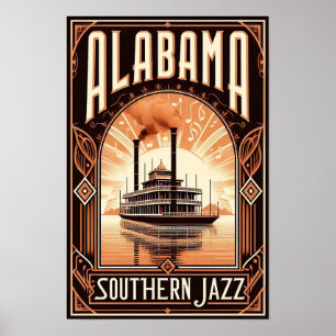 Vintag Alabama Jazz Riverboat Poster