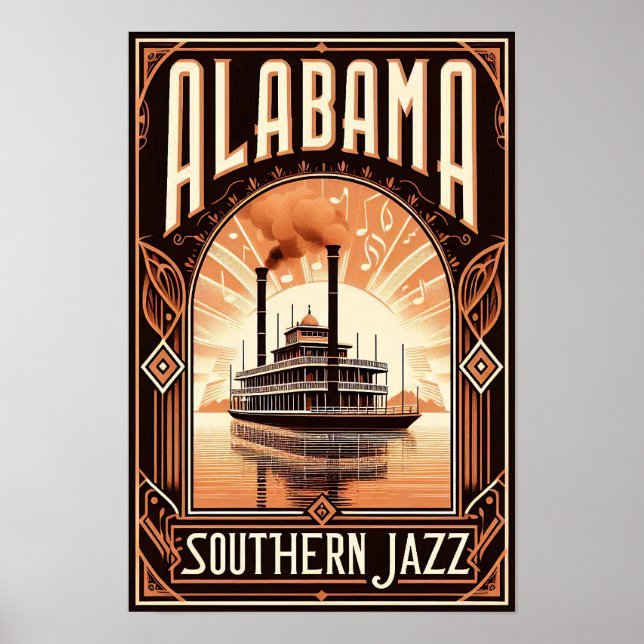 Vintag Alabama Jazz Riverboat Poster (Vorne)