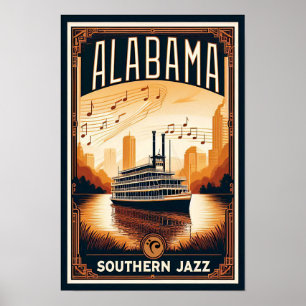 Vintag Alabama Jazz Riverboat Poster