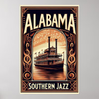 Vintag Alabama Jazz Riverboat Poster