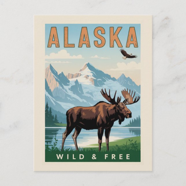 Vintag Alaska Elche Wild & Gratis Postkarte (Vorderseite)