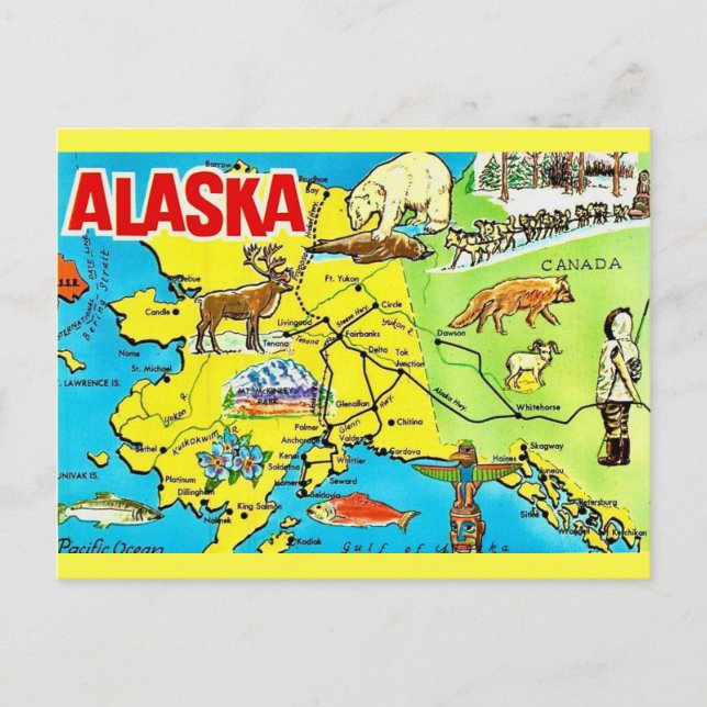 Vintag Alaska Karte Postkarte (Vorderseite)