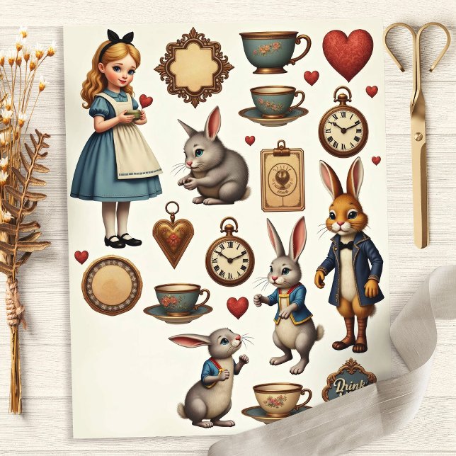 Vintag Alice Fussy Cut Wonderland Design (Von Creator hochgeladen)