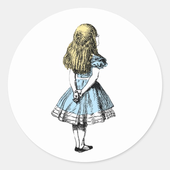 Vintag Alice Wonderland Blue Dress Runder Aufkleber (Vorderseite)