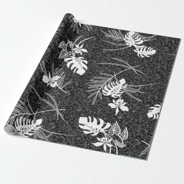 Vintag Aloha Gift Wrap | Lau Barkcloth Black Geschenkpapier (Ungerollt)