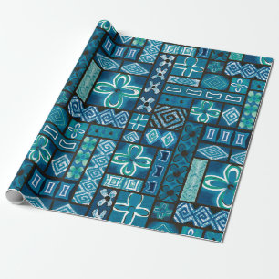 Vintag Aloha Gift Wrap   Pua Blue Geschenkpapier