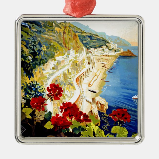 Vintag Amalfi Italien Europa Reisen Silbernes Ornament (Vorne)