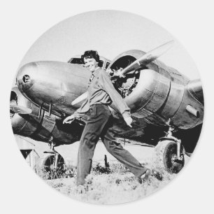 Vintag Amelia Earhart Foto Runder Aufkleber