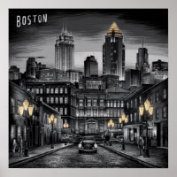 Vintag America Boston City Skyline, Boston Ma Us