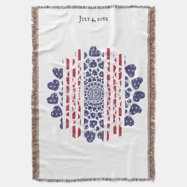 Vintag American Psychedelic Patriotic Hearts Decke (Vorderseite Vertikal)