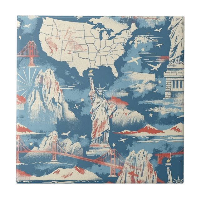 Vintag American Sehenswürdigkeit Pattern - Liberty Fliese (Vorderseite)