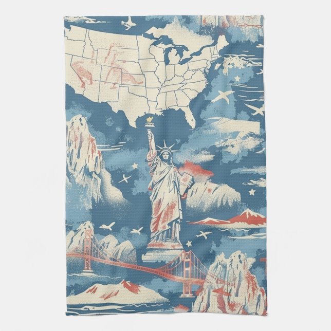 Vintag American Sehenswürdigkeit Pattern - Liberty Geschirrtuch (Vertikal)